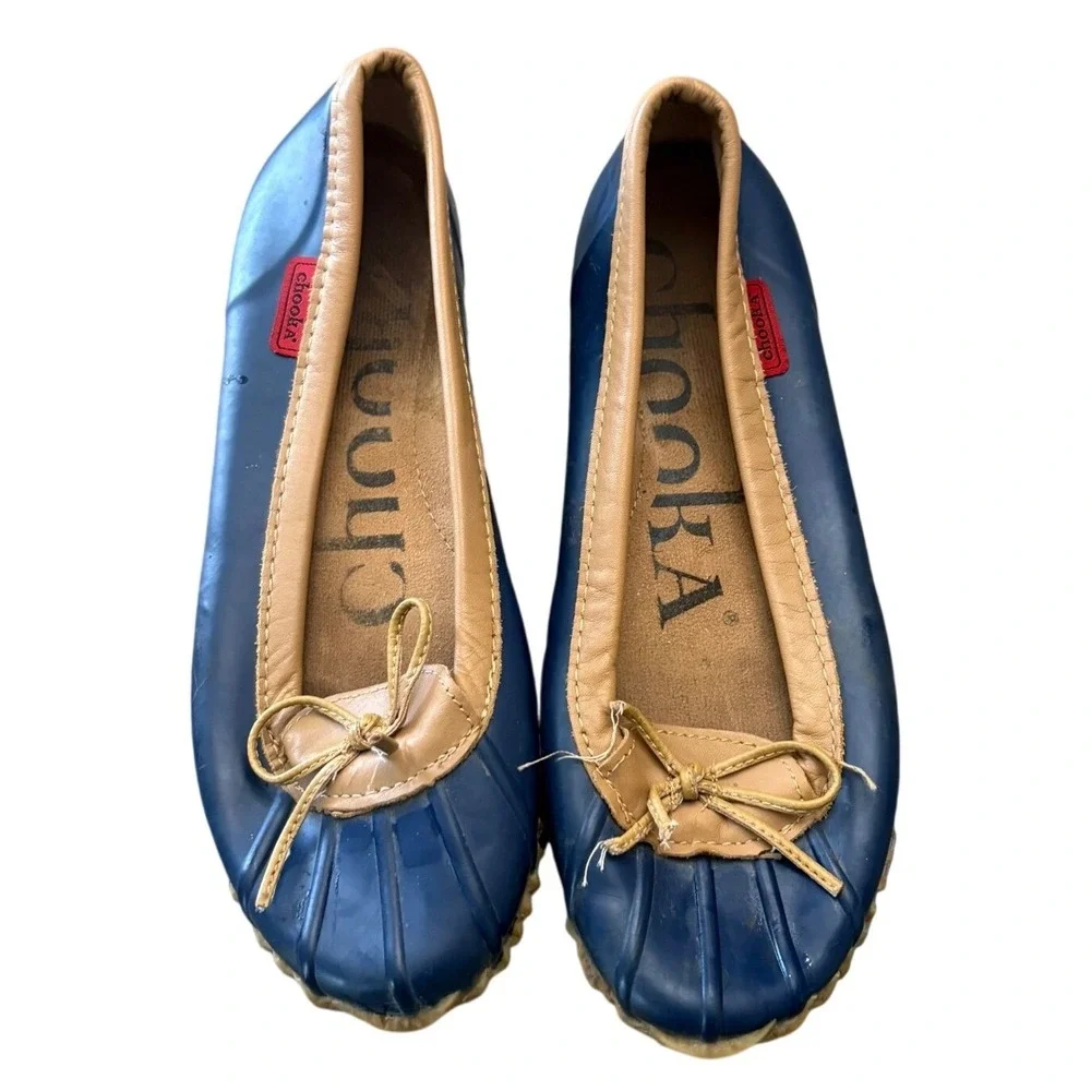 Chooka Navy Blue Duck Skimmer Flats Women's Size 8 Rubber Rain Shoes Slip On